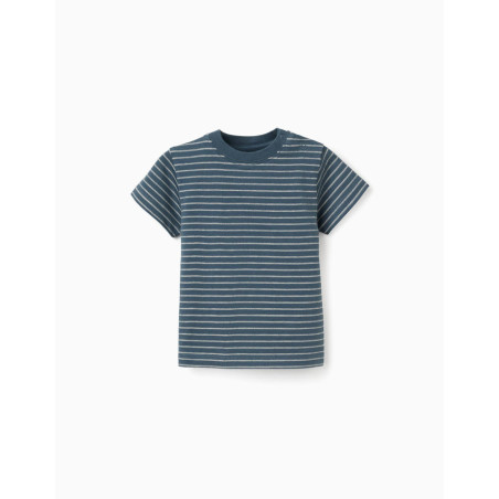Camiseta de algodón con rayas jacquard para niño, azul/beige-Zippy