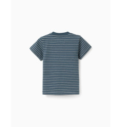 Camiseta de algodón con rayas jacquard para niño, azul/beige-Zippy