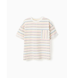 Camiseta de algodón a rayas con bolsillo para niño, multicolor-Zippy