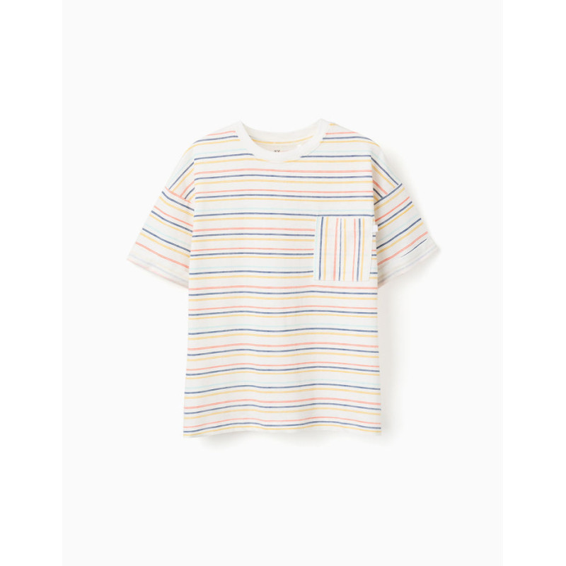 Camiseta de algodón a rayas con bolsillo para niño, multicolor-Zippy