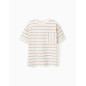 Camiseta de algodón a rayas con bolsillo para niño, multicolor-Zippy