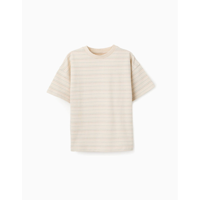 Camiseta de algodón con rayas jacquard para niño, beige claro-Zippy
