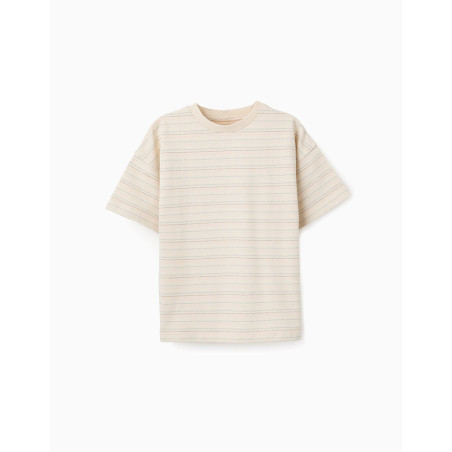 Camiseta de algodón con rayas jacquard para niño, beige claro-Zippy