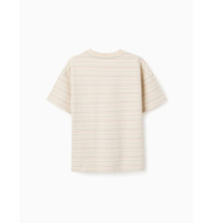 Camiseta de algodón con rayas jacquard para niño, beige claro-Zippy