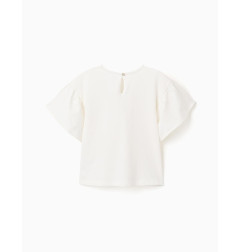 Camiseta de algodón con bolsillo de croché para niña, blanco-Zippy