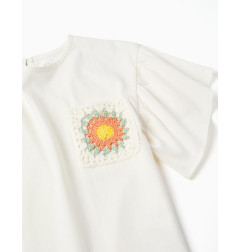 Camiseta de algodón con bolsillo de croché para niña, blanco-Zippy