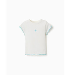 Camiseta acanalada con extremos ondulados para niña, blanco/azul-Zippy