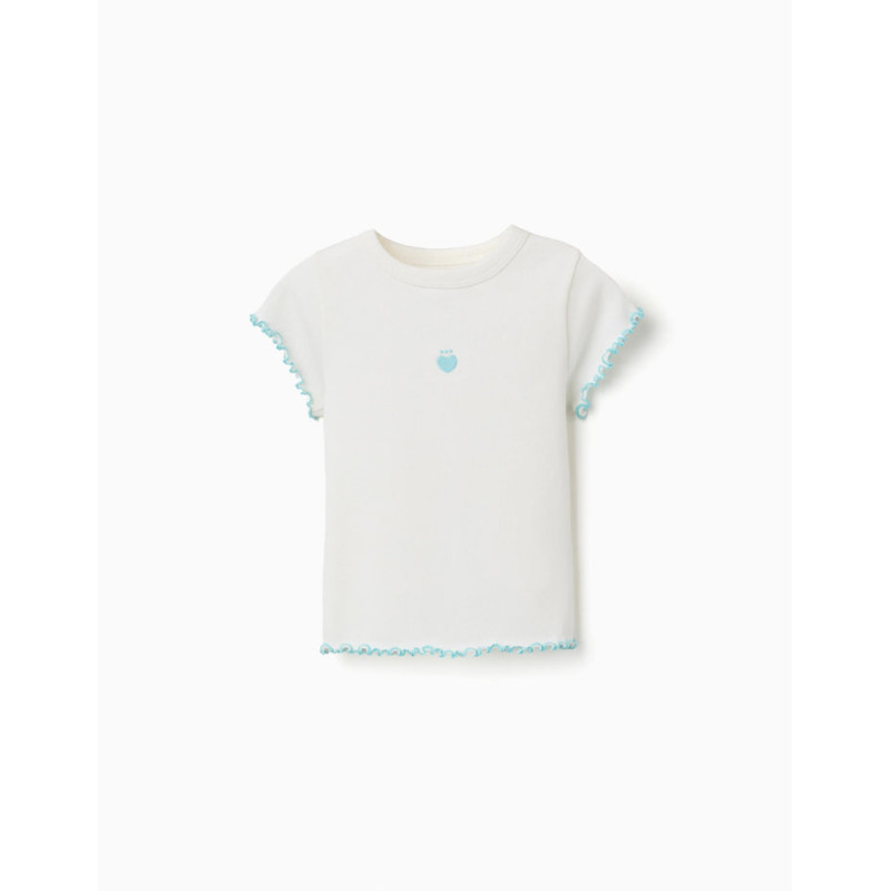 Camiseta acanalada con extremos ondulados para niña, blanco/azul-Zippy
