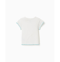 Camiseta acanalada con extremos ondulados para niña, blanco/azul-Zippy