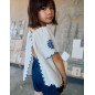Blusa en algodón y lino con flores para niña, beige claro/azul-Zippy