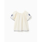 Blusa en algodón y lino con flores para niña, beige claro/azul-Zippy