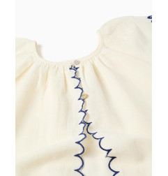 Blusa en algodón y lino con flores para niña, beige claro/azul-Zippy