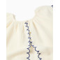 Blusa en algodón y lino con flores para niña, beige claro/azul-Zippy
