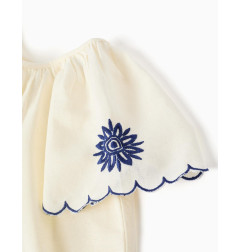 Blusa en algodón y lino con flores para niña, beige claro/azul-Zippy