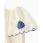 Blusa en algodón y lino con flores para niña, beige claro/azul-Zippy