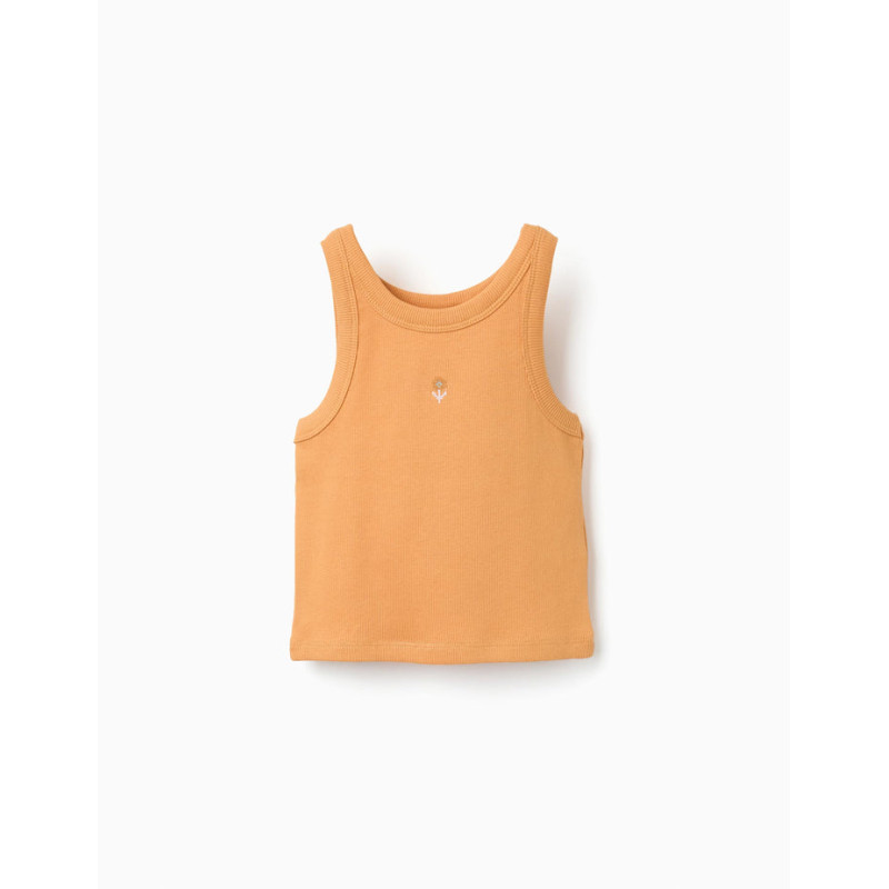 Camiseta acanalada sin mangas con flor bordada para niña, naranja-Zippy