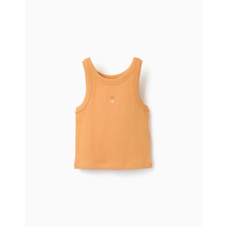 Camiseta acanalada sin mangas con flor bordada para niña, naranja-Zippy