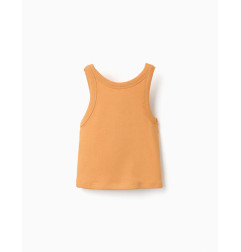 Camiseta acanalada sin mangas con flor bordada para niña, naranja-Zippy