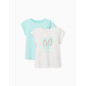 Pack 2 camisetas de algodón con estampados veraniegos para niña, azul/blanco-Zippy