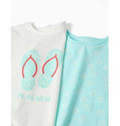 Pack 2 camisetas de algodón con estampados veraniegos para niña, azul/blanco-Zippy