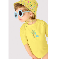 Gorro de playa bebé ala recta estampado dinosaurios amarillo-Ysabel Mora