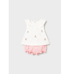 Conjunto 4 piezas cuello volante recién nacida rosa baby-Mayoral