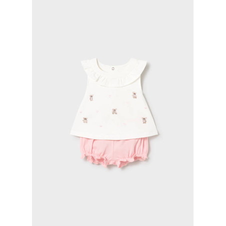 Conjunto 4 piezas cuello volante recién nacida rosa baby-Mayoral