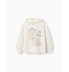 Sudadera perchada con capucha y estampado floral para niña, blanco-Zippy