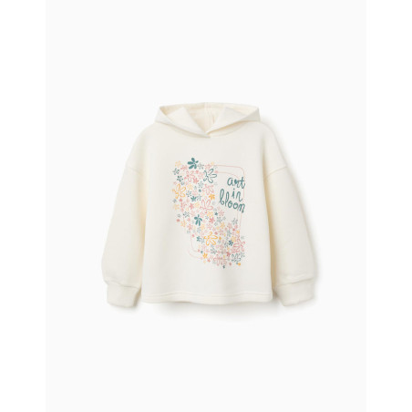 Sudadera perchada con capucha y estampado floral para niña, blanco-Zippy