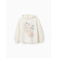 Sudadera perchada con capucha y estampado floral para niña, blanco-Zippy