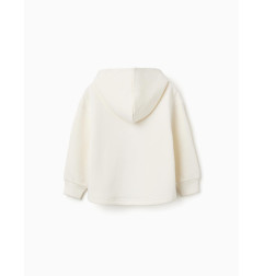 Sudadera perchada con capucha y estampado floral para niña, blanco-Zippy