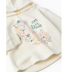 Sudadera perchada con capucha y estampado floral para niña, blanco-Zippy