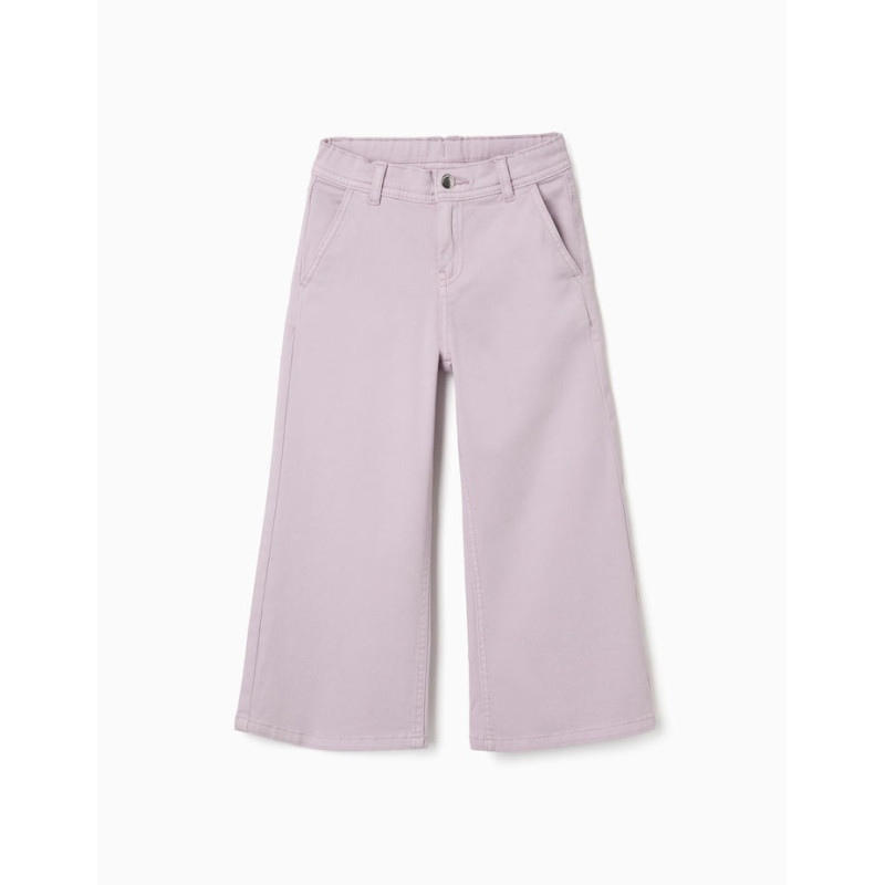 Pantalón ancho de sarga con cuatro bolsillos para niña, lila claro-Zippy