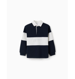 Sudadera con cuello polo y colour block para niño, blanco/azul marino-Zippy