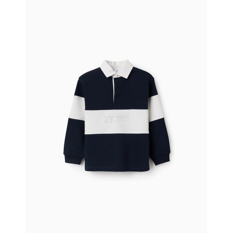 Sudadera con cuello polo y colour block para niño, blanco/azul marino-Zippy