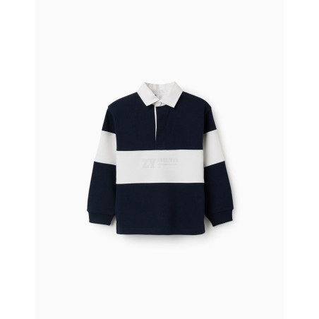 Sudadera con cuello polo y colour block para niño, blanco/azul marino-Zippy