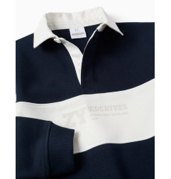 Sudadera con cuello polo y colour block para niño, blanco/azul marino-Zippy