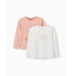 2 camisetas de manga larga con estampados de arte para niña, rosa/blanco-Zippy