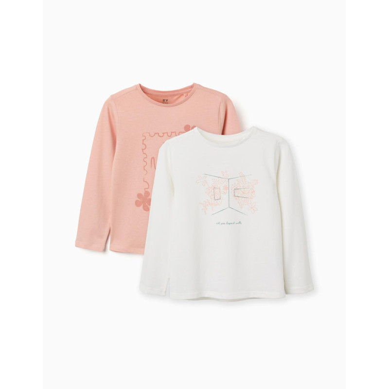 2 camisetas de manga larga con estampados de arte para niña, rosa/blanco-Zippy