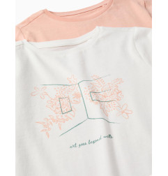 2 camisetas de manga larga con estampados de arte para niña, rosa/blanco-Zippy