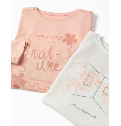 2 camisetas de manga larga con estampados de arte para niña, rosa/blanco-Zippy