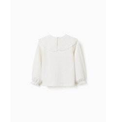 Camiseta de algodón con maxi cuello de bordado inglés para niña, blanco-Zippy