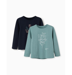 2 camisetas de manga larga con estampados de arte para niña, verde/azul-Zippy
