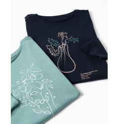 2 camisetas de manga larga con estampados de arte para niña, verde/azul-Zippy