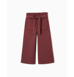 Pantalón de pierna ancha de punto Roma con cinturón para niña, marrón-Zippy
