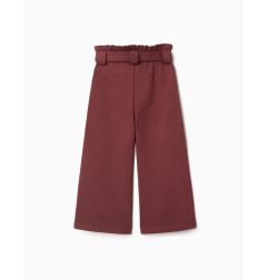 Pantalón de pierna ancha de punto Roma con cinturón para niña, marrón-Zippy