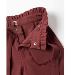 Pantalón de pierna ancha de punto Roma con cinturón para niña, marrón-Zippy