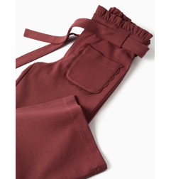 Pantalón de pierna ancha de punto Roma con cinturón para niña, marrón-Zippy