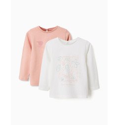 2 camisetas de manga larga con estampados para bebé niña, rosa/blanco-Zippy
