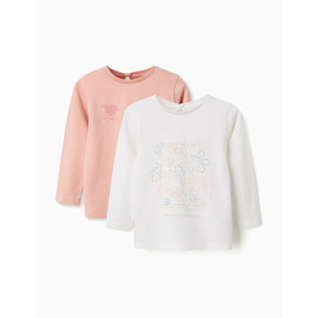 2 camisetas de manga larga con estampados para bebé niña, rosa/blanco-Zippy
